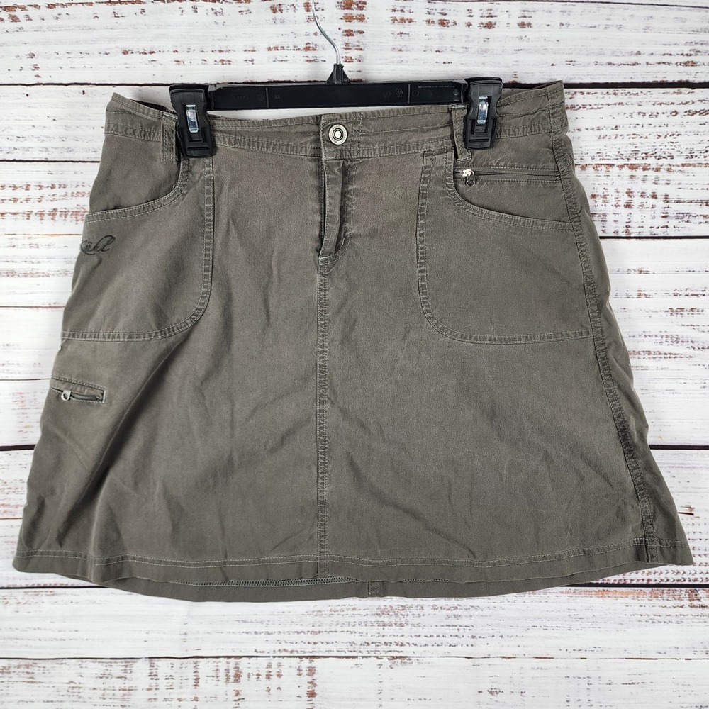 KUHL Vala Hiking Skirt 12 Regular Gray Stretch‎ Cotton Nylon Utility Cargo Gorp